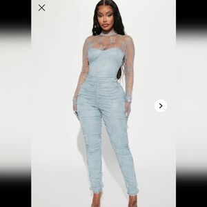 Fashion Nova Sheer Light Blue Jumpsuit
